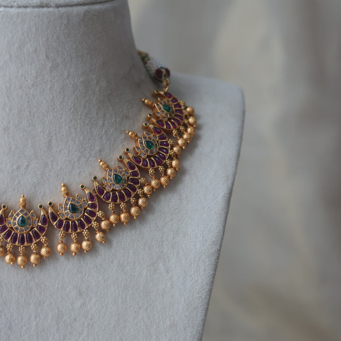 Antique ruby stone short necklace with earrings RUB7891