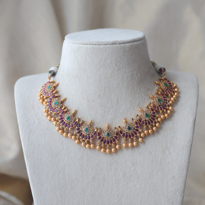 Antique ruby stone short necklace with earrings RUB7891