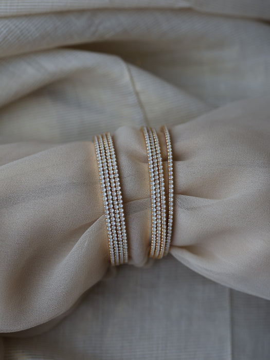 Heritage gold plated cloudy white stone bangle (1 set  of 4 bangles) HB212
