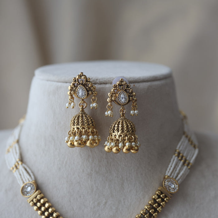 Antique gold short necklace and earrings G1782