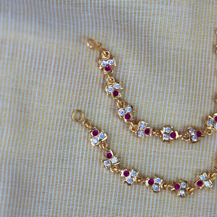 Heritage ruby white stone traditional mattal ear accessories HM278