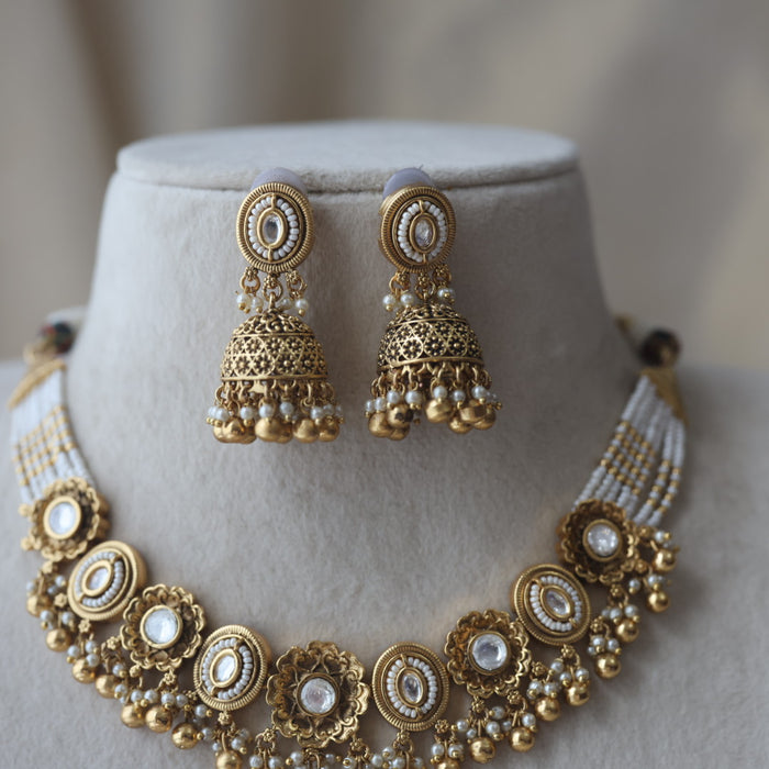 Antique gold choker necklace and earrings CCB1122809