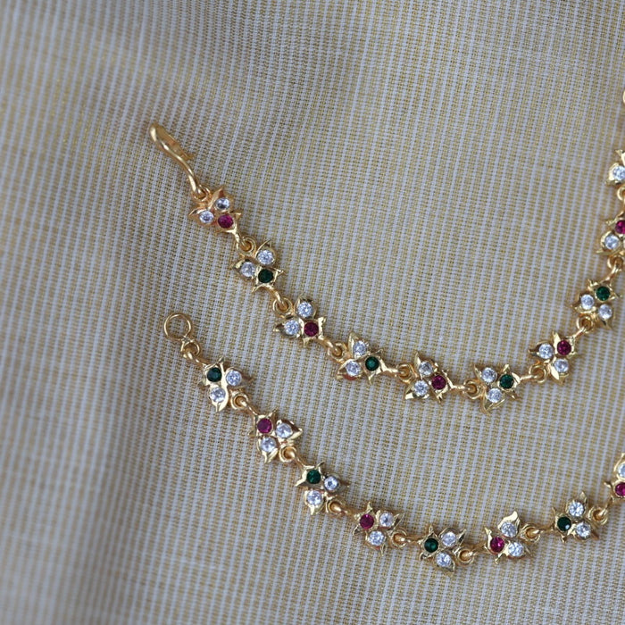 Heritage ruby green white stone traditional mattal ear accessories HM2157