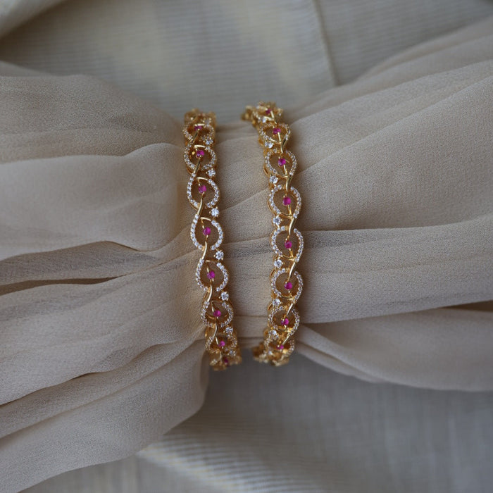 Heritage gold plated ruby white stone bangle (1 set  of 2 bangles) HB1892