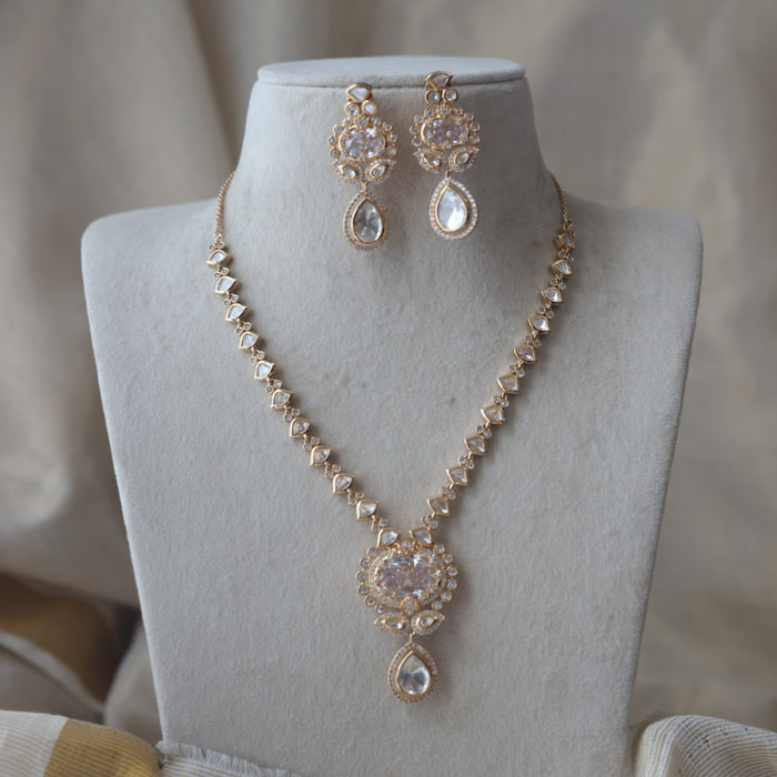Kundan white stone short necklace with earrings MS2334