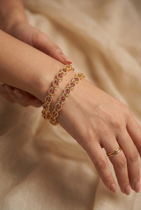 Heritage gold plated ruby white stone bangle (1 set  of 2 bangles) HB1892