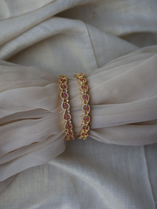 Heritage gold plated ruby white stone bangle (1 set  of 2 bangles) HB1892