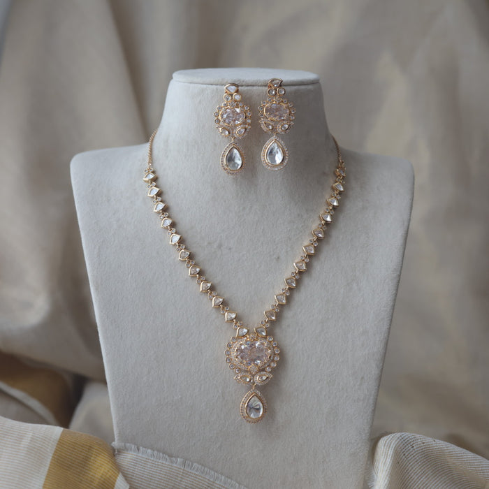 Kundan white stone short necklace with earrings MS2334