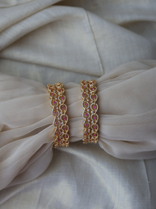 Heritage gold plated ruby white stone bangle (1 set  of 2 bangles) HB1892