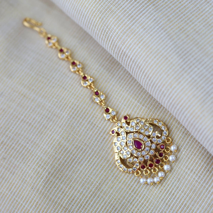 Heritage gold plated ruby white stone tikka HT1245
