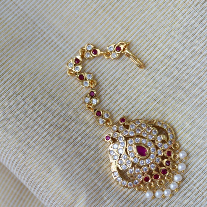 Heritage gold plated ruby white stone tikka HT1245
