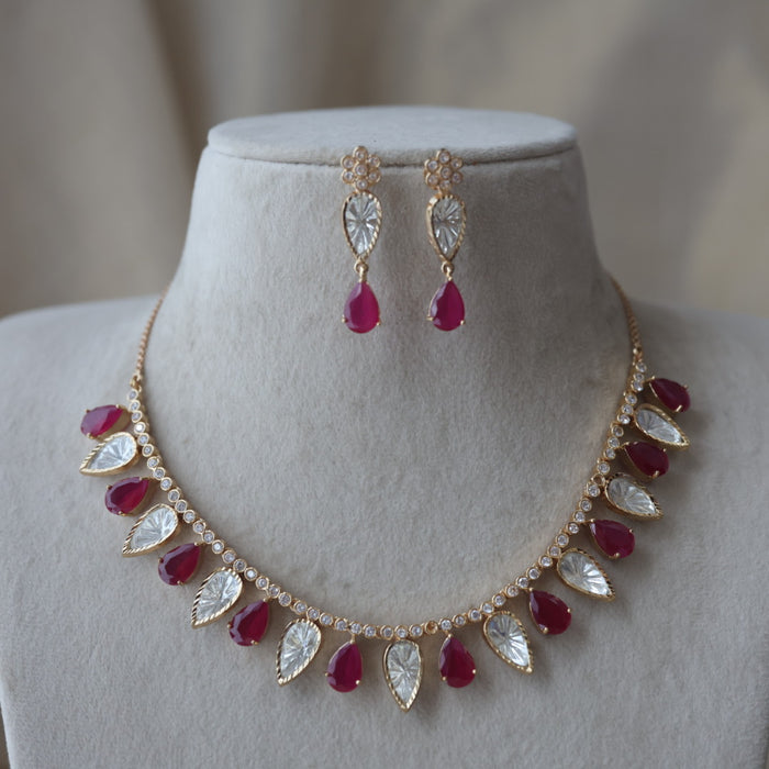 Kundan ruby white stone short necklace with earrings MS21789
