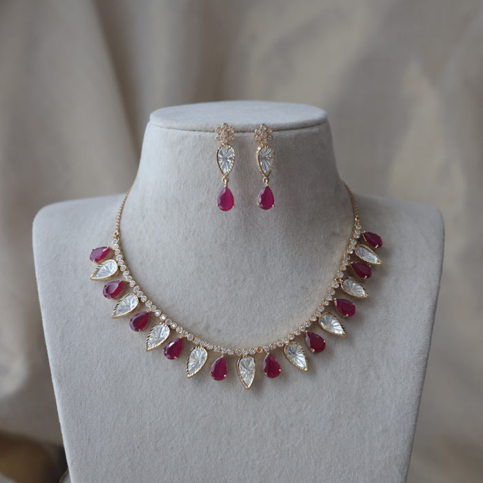 Kundan ruby white stone short necklace with earrings MS21789