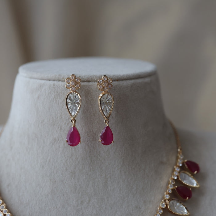Kundan ruby white stone short necklace with earrings MS21789