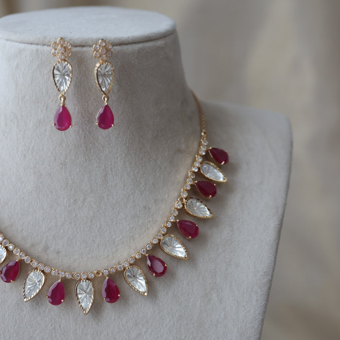 Kundan ruby white stone short necklace with earrings MS21789