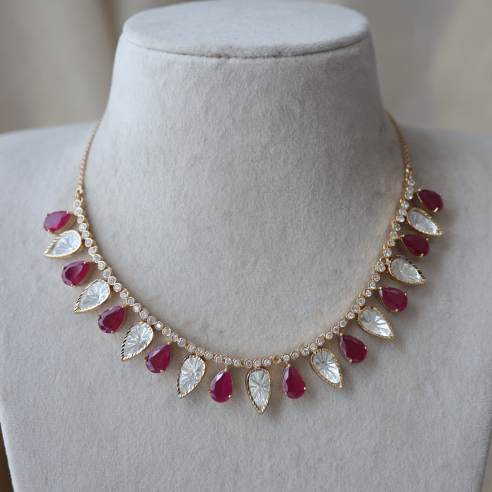 Kundan ruby white stone short necklace with earrings MS21789