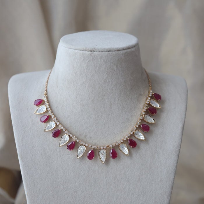 Kundan ruby white stone short necklace with earrings MS21789