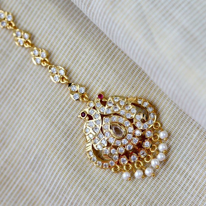 Heritage gold plated white stone tikka HT3211