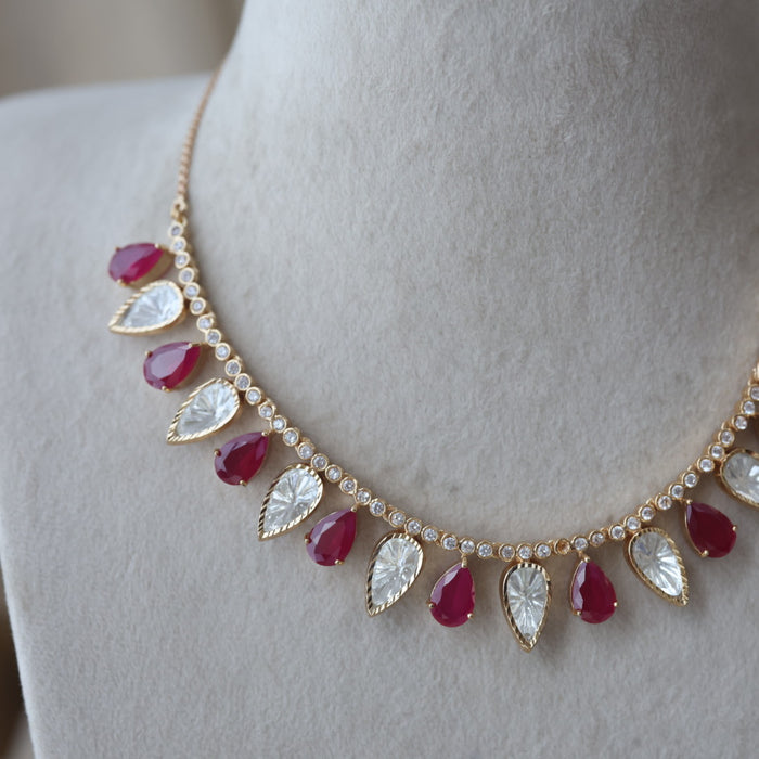 Kundan ruby white stone short necklace with earrings MS21789