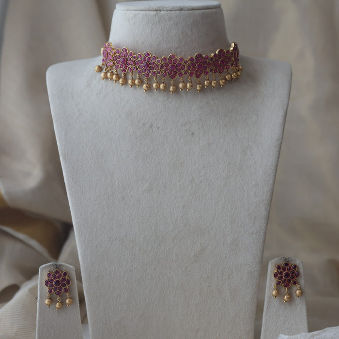 Antique ruby stone choker necklace and earrings RUB1988