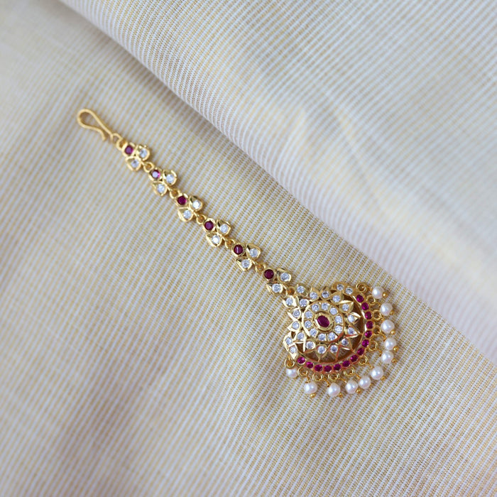Heritage gold plated white and ruby stone tikka TH257