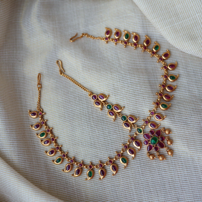 Antique ruby stone 3 layer maang tikka TA2188