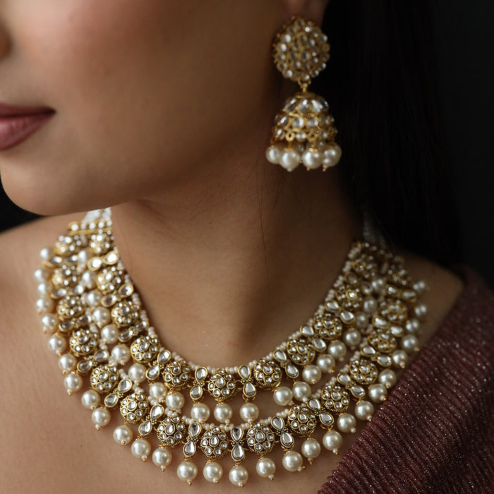 Heera white beads short necklace with earrings and tikka 23492765