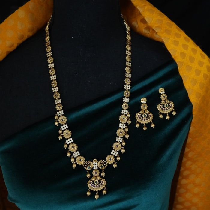 Antique gold long necklace and earrings 1534