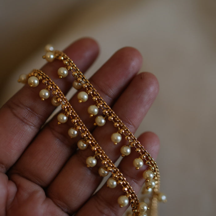 Antique gold and pearl traditional stone anklet HAN329