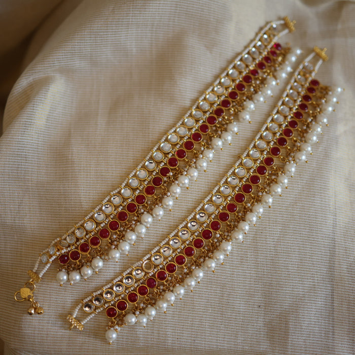 Antique gold traditional Kundan stone anklet HAN326
