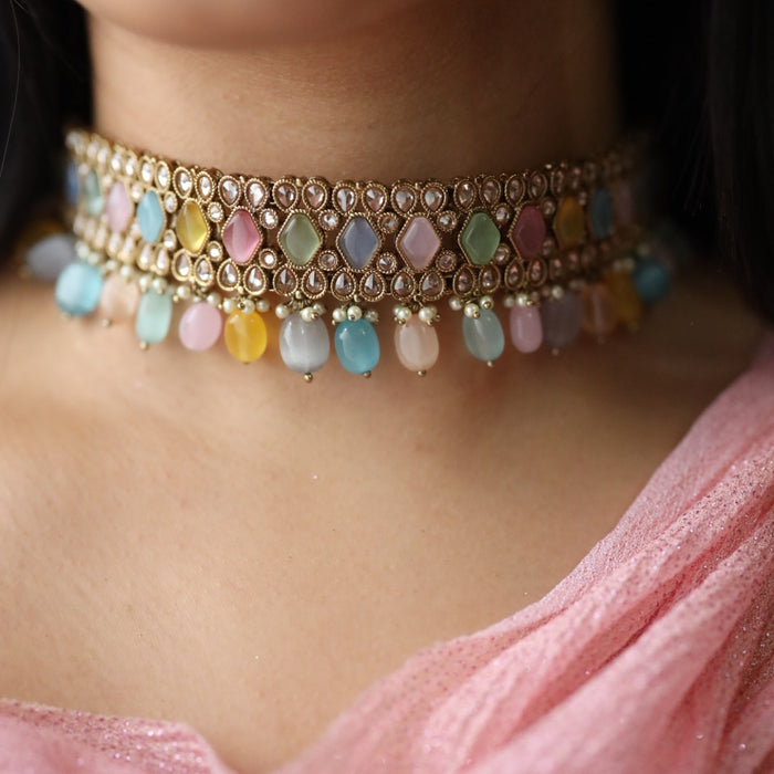 Trendy bead choker necklace with earrings and tikka 2381