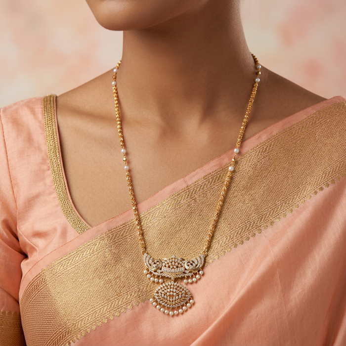 Heritage gold plated long padakam necklace with earrings HP5633