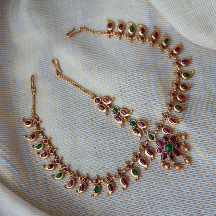 Antique ruby stone 3 layer maang tikka TA2188