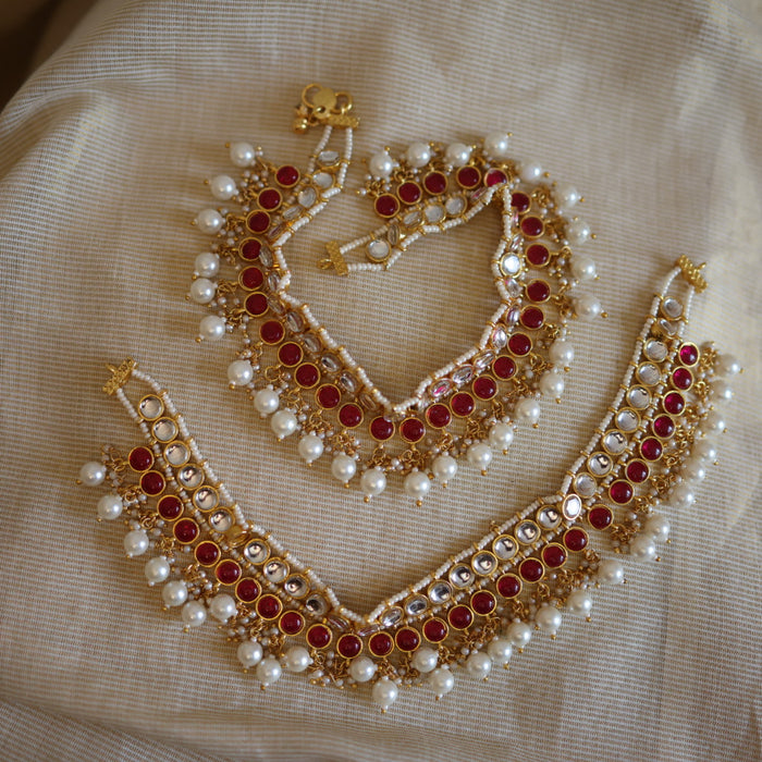 Antique gold traditional Kundan stone anklet HAN326