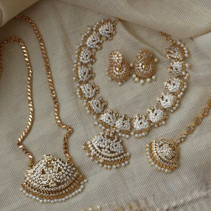 Heritage gold plated short and long padakam set with earrings and tikka  HP217