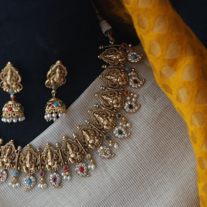 Antique multi stone long necklace with earrings SS11018