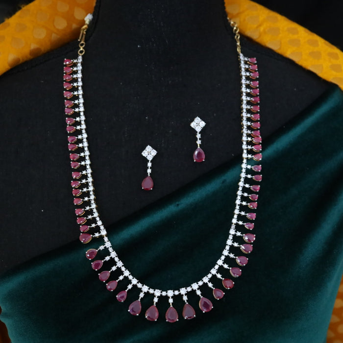 Cz stone long necklace and earrings 1425