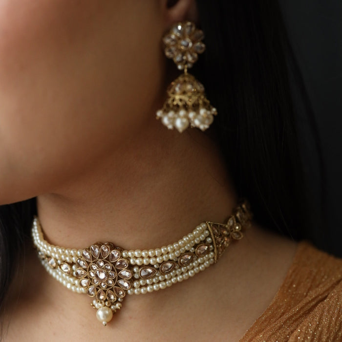 Trendy beads choker necklace with earrings and tikka 148654