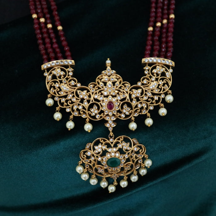 Antique red bead long necklace and earrings 1540