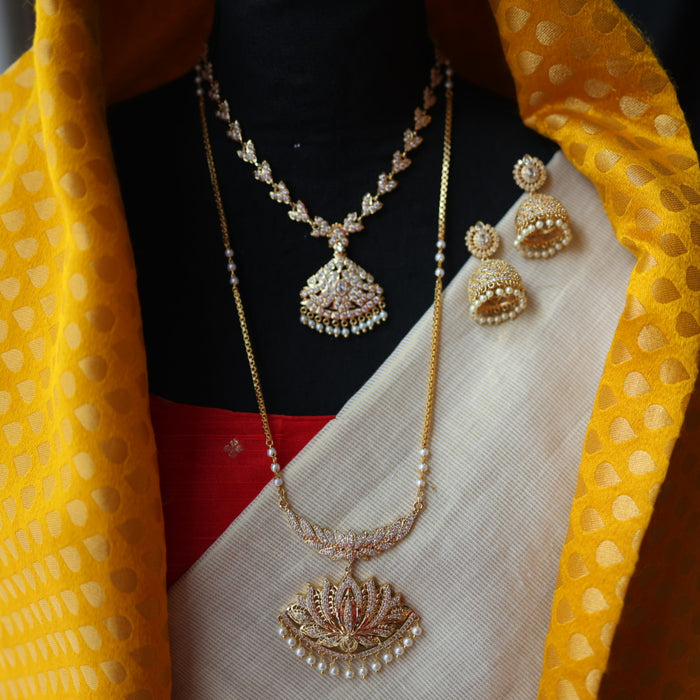 Heritage gold plated short and long padakam set necklace HP2564
