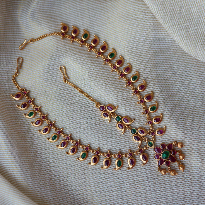 Antique ruby stone 3 layer maang tikka TA2188