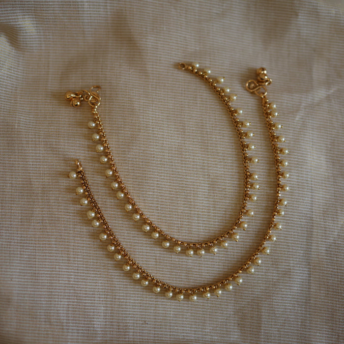 Antique gold and pearl traditional stone anklet HAN329