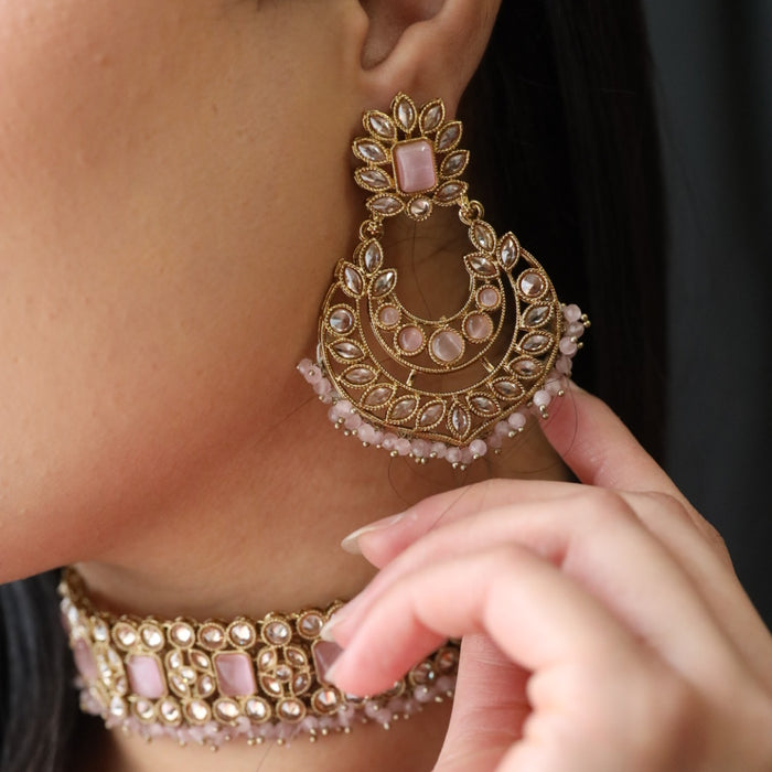 Trendy pink stone necklace with earrings and tikka 2381 148799