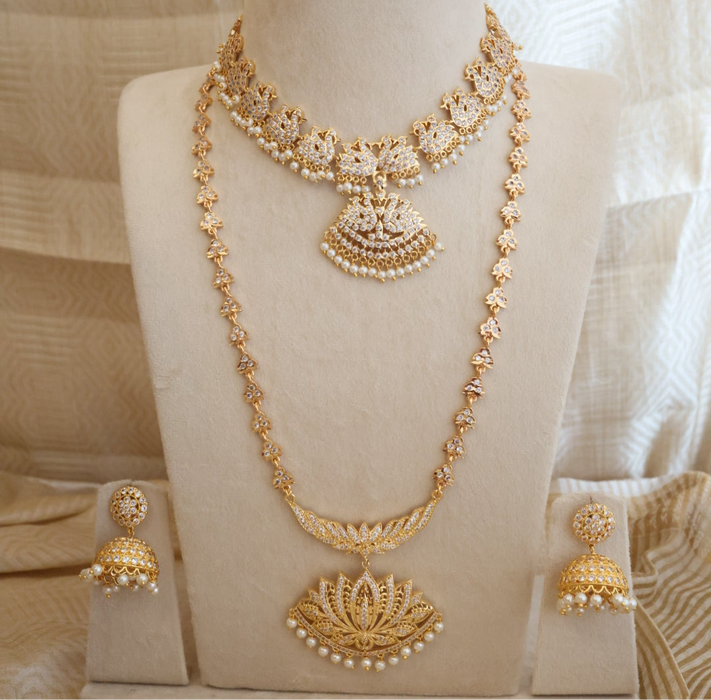Heritage gold plated short and long padakam set necklace HP217