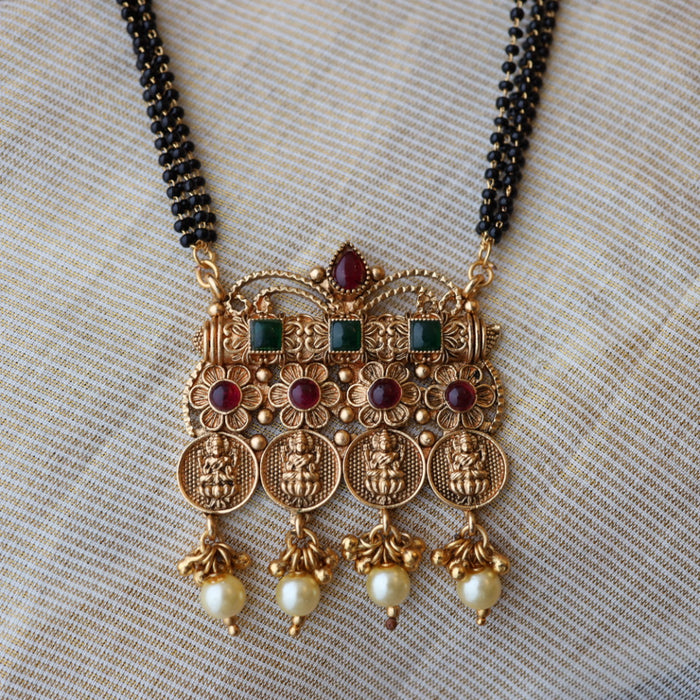 Antique black bead long necklace with earrings and tikka BEAD321