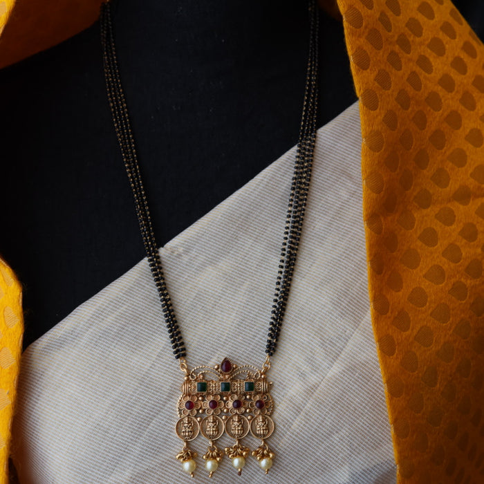 Antique black bead long necklace with earrings and tikka BEAD321