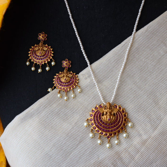 Padmini pearl antique necklace with earrings and tikka PAD342