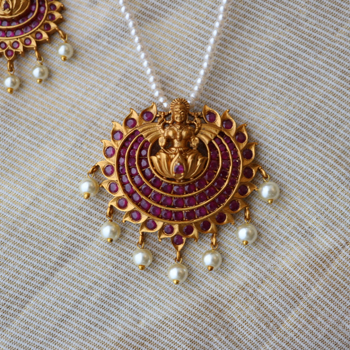 Padmini pearl antique necklace with earrings and tikka PAD342