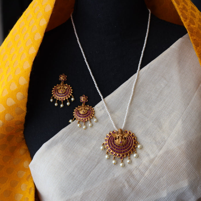 Padmini pearl antique necklace with earrings and tikka PAD342