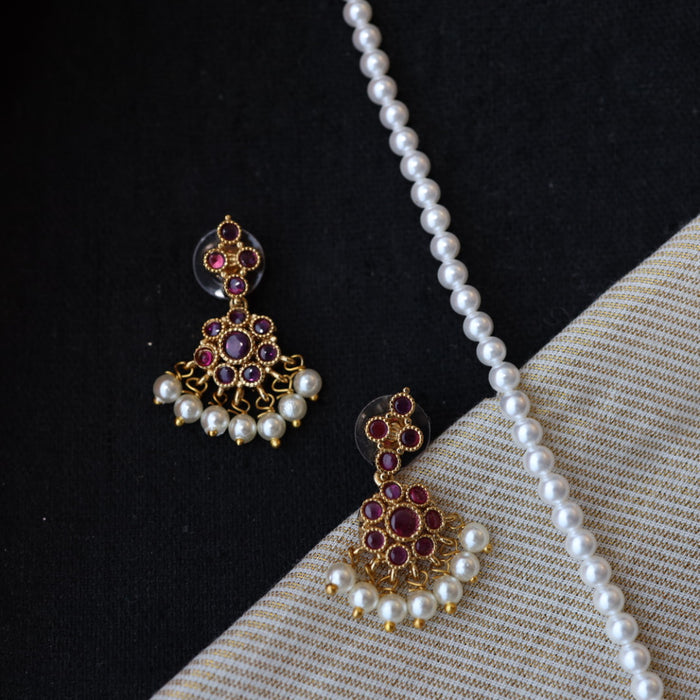 Padmini pearl long necklace with earrings and tikka PAD432